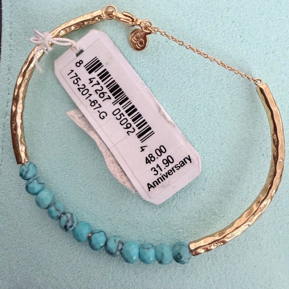 Gorjana Turquoise Gemstone Hammered Gold Cuff Bracelet – NWT - Picture 3 of 5